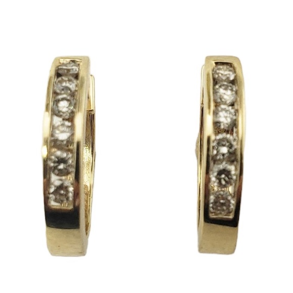 Vintage 14 Karat Yellow Gold and Diamond Hoop Earrings #12965 - Picture 1 of 13